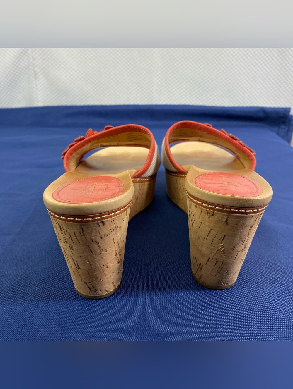 Coach Jesaca Floral Leather Cork Wedge Sandals Coral Pink Size 9B - Picture 3 of 8